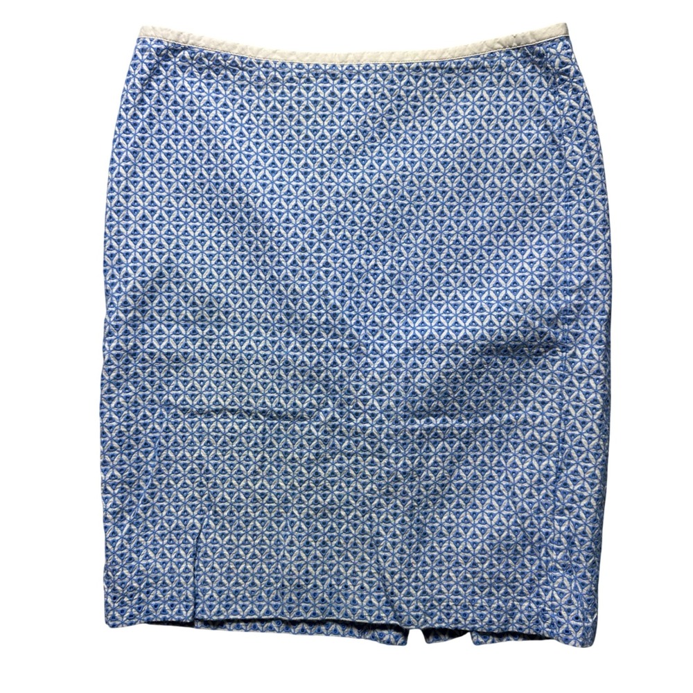 Talbots Blue White Geo Midi Skirt Cottagecore Coastal Preppy Vintage Vibe 8P